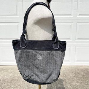 Fossil Shoulder Tote Fabric Herringbone Embroidered Gray‎  Key Per